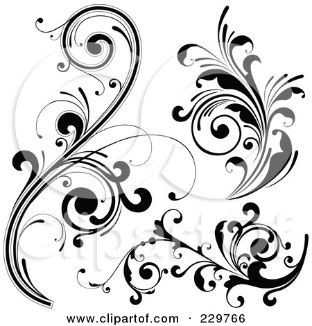 Royalty-Free (RF) Clipart Illustration of a Digital Collage Of Black And White Flourish Designs - 2 by OnFocusMedia