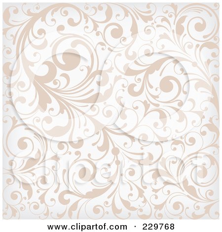 Royalty-Free (RF) Clipart Illustration of a Beige And White Background Pattern Of Leafy Vines by OnFocusMedia