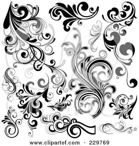 Royalty-Free (RF) Clipart Illustration of a Digital Collage Of Black And White Flourish Designs - 1 by OnFocusMedia