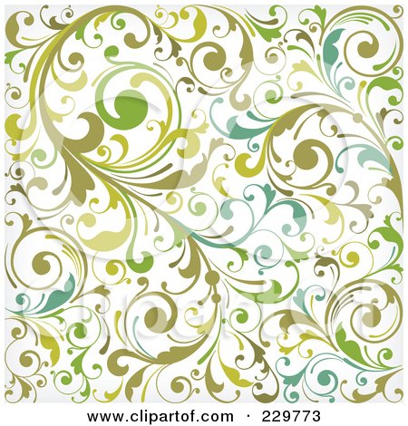 Royalty-Free (RF) Clipart Illustration of a Green And White Background Pattern Of Leafy Vines by OnFocusMedia