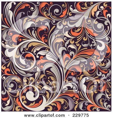 Royalty-Free (RF) Clipart Illustration of a Beige, Orange And Brown Background Pattern Of Leafy Vines by OnFocusMedia