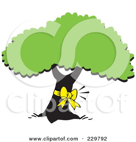 Royalty-Free (RF) Clipart Illustration of a Yellow Ribbon On A Tree Trunk by Johnny Sajem