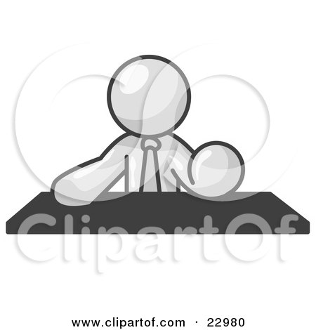 Clipart Illustration of a White Businessman Seated at a Desk During a Meeting by Leo Blanchette
