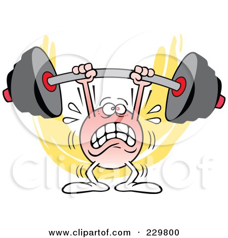 Royalty-Free (RF) Clipart Illustration of a Strugging Moodie Character Lifting A Barbell by Johnny Sajem