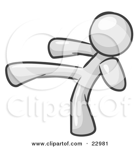 Clipart Illustration of a White Man Kicking, Perhaps While Kickboxing by Leo Blanchette