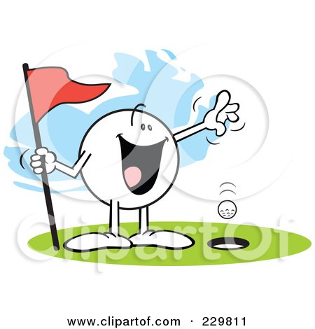 Royalty-Free (RF) Clipart Illustration of a Happy Moodie Character Golfing A Hole In One by Johnny Sajem