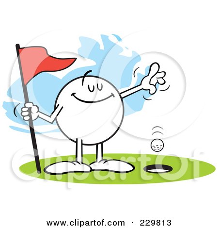 Royalty-Free (RF) Clipart Illustration of a Smug Moodie Character Golfing A Hole In One by Johnny Sajem
