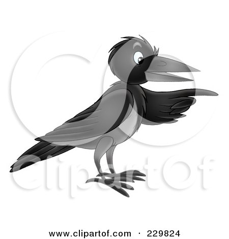 Royalty-Free (RF) Clipart Illustration of a Black Crow Pointing by Alex Bannykh