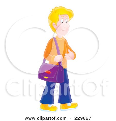 Royalty-Free (RF) Clipart Illustration of a Blond Man Carrying A Shoulder Bag - 2 by Alex Bannykh