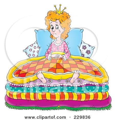 Royalty-Free (RF) Clipart Illustration of a Sad Girl Wearing A Princess Crown And Crying In Her Bed - 1 by Alex Bannykh