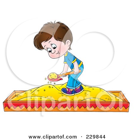 Royalty-Free (RF) Clipart Illustration of a Boy Playing In A Sand Box - 2 by Alex Bannykh