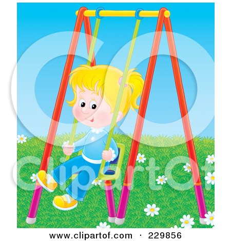 Royalty-Free (RF) Clipart Illustration of a Little Girl On A Swing - 3 by Alex Bannykh