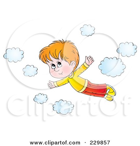 Royalty-Free (RF) Clipart Illustration of a Boy Flying Near Clouds - 1 by Alex Bannykh