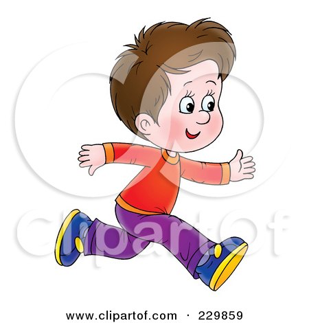 Royalty-Free (RF) Clipart Illustration of a Brunette Boy Running - 1 by Alex Bannykh