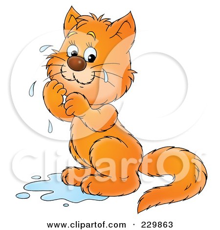 Royalty-Free (RF) Clipart Illustration of a Sad Cat Crying In A Puddle Of Tears - 1 by Alex Bannykh