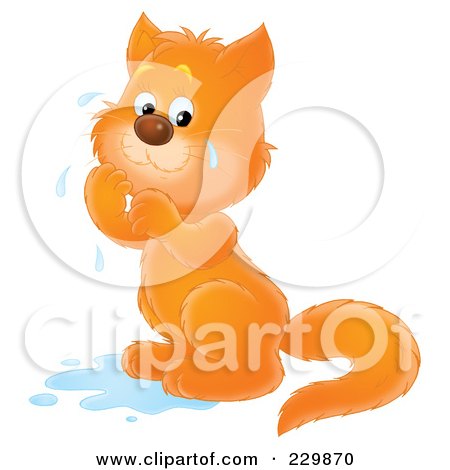 Royalty-Free (RF) Clipart Illustration of a Sad Cat Crying In A Puddle Of Tears - 2 by Alex Bannykh