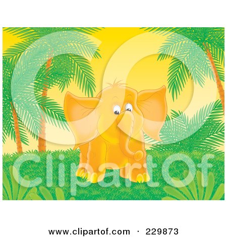 Royalty-Free (RF) Clipart Illustration of a Lonely Orange Elephant By Palm Trees by Alex Bannykh