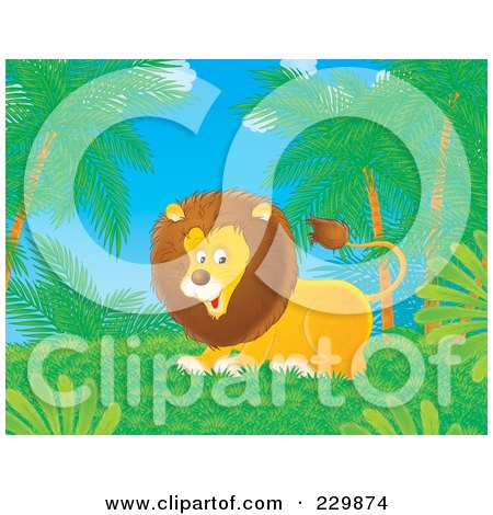 Royalty-Free (RF) Clipart Illustration of a Playful Lion by Alex Bannykh