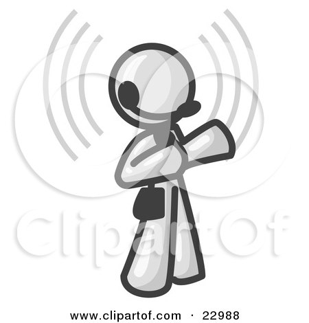 Clipart Illustration of a White Customer Service Representative Taking a Call With a Headset in a Call Center by Leo Blanchette