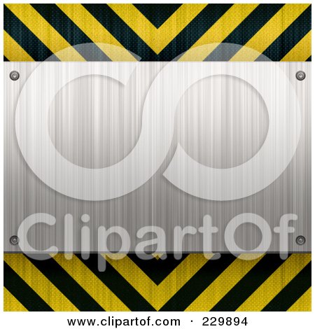 Royalty-Free (RF) Clipart Illustration of a Brushed Metal Plaque Over Hazard Stripes by Arena Creative