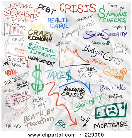 Royalty-Free (RF) Clipart Illustration of a Backround Of Economy Doodles by Arena Creative