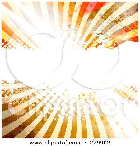 Royalty-Free (RF) Clipart Illustration of a Bright Light Exploding Over Halftone And Rays by Arena Creative