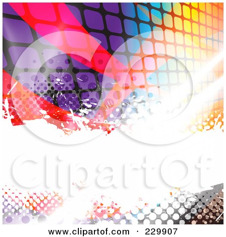 Royalty-Free (RF) Clipart Illustration of a Background Of Bright Bursts, Halftone, Pixels And Swooshes by Arena Creative