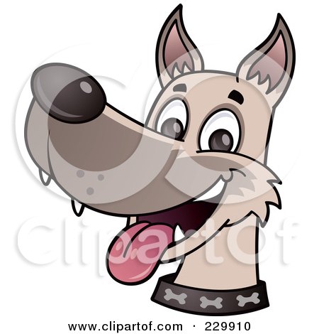 Royalty-Free (RF) Clipart Illustration of a Happy Dog Face With A Bone Collar by John Schwegel