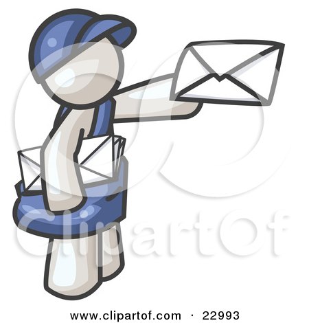 Clipart Illustration of a White Mail Man Delivering a Letter by Leo Blanchette