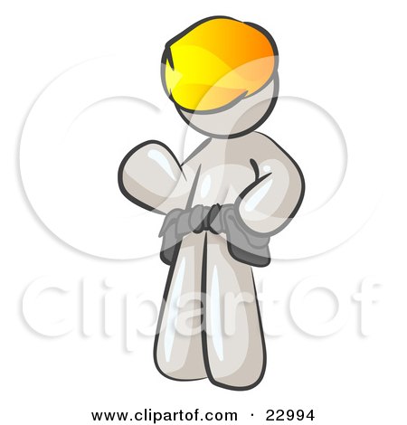 Clipart Illustration of a Friendly White Construction Worker Or Handyman Wearing A Hardhat And Tool Belt And Waving by Leo Blanchette