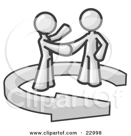 Clipart Illustration of a White Salesman Shaking Hands With a Client While Making a Deal by Leo Blanchette