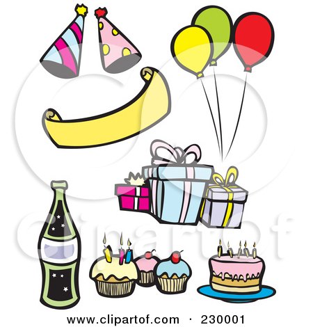 Royalty-Free (RF) Clipart Illustration of a Digital Collage Of Birthday Party Items by xunantunich