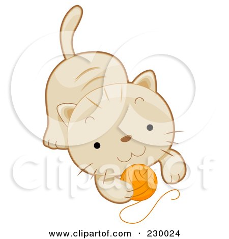 Royalty-Free (RF) Clipart Illustration of a Cute Beige Kitten Playing With A Ball Of Yarn by BNP Design Studio