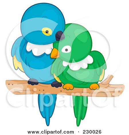 Royalty-Free (RF) Clipart Illustration of Two Cuddling Love Birds by BNP Design Studio