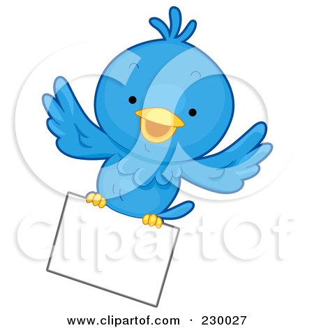 Royalty-Free (RF) Clipart Illustration of a Cute Blue Bird With A Blank Sign - 5 by BNP Design Studio