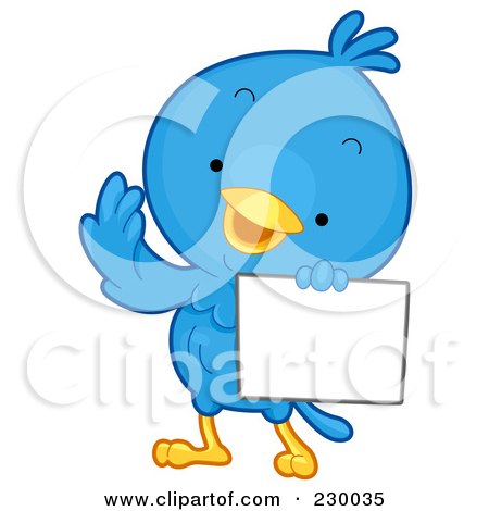 Royalty-Free (RF) Clipart Illustration of a Cute Blue Bird With A Blank Sign - 2 by BNP Design Studio