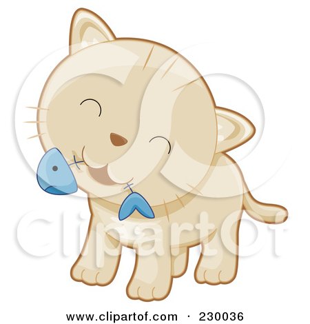 Royalty-Free (RF) Clipart Illustration of a Cute Beige Kitten With A Fish Bone In His Mouth by BNP Design Studio