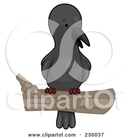 Royalty-Free (RF) Clipart Illustration of a Cute Perched Crow by BNP Design Studio
