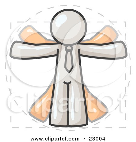 Clipart Illustration of a Man in Motion, White Vitruvian Cartoon Man by Leo Blanchette