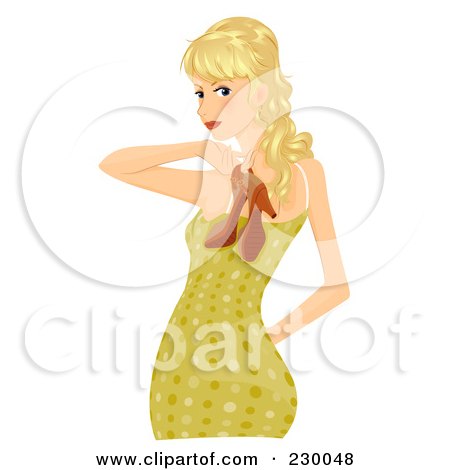 Royalty-Free (RF) Clipart Illustration of a Sexy Blond Woman Looking Back And Carrying Heels Over Her Shoulder by BNP Design Studio