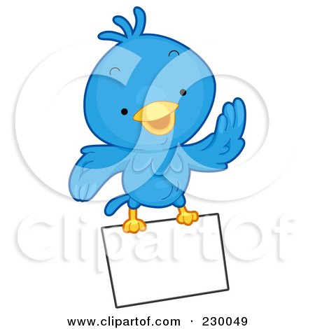 Royalty-Free (RF) Clipart Illustration of a Cute Blue Bird With A Blank Sign - 4 by BNP Design Studio