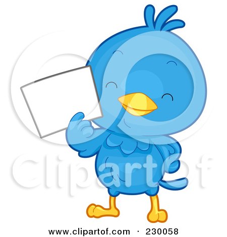 Royalty-Free (RF) Clipart Illustration of a Cute Blue Bird With A Blank Sign - 1 by BNP Design Studio