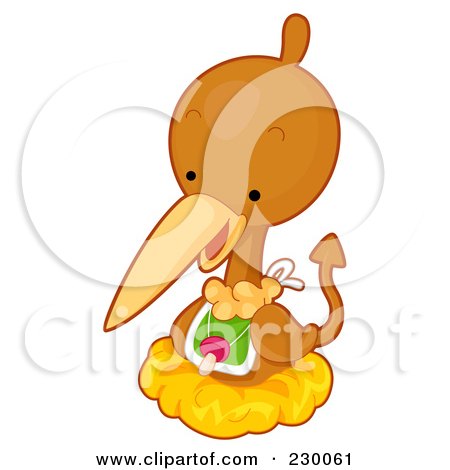 Royalty-Free (RF) Clipart Illustration of a Cute Baby Pterodactyl Dino In A Nest by BNP Design Studio