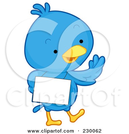 Royalty-Free (RF) Clipart Illustration of a Cute Blue Bird With A Blank Sign - 3 by BNP Design Studio
