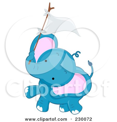 Royalty-Free (RF) Clipart Illustration of a Baby Blue Elephant Holding Up A Flag On A Stick by BNP Design Studio
