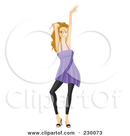 Royalty-Free (RF) Clipart Illustration of a Pretty Woman Dancing In A Long Purple Shirt And Leggings by BNP Design Studio