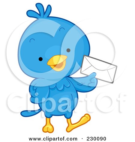 Royalty-Free (RF) Clipart Illustration of a Cute Blue Bird Holding An Envelope by BNP Design Studio