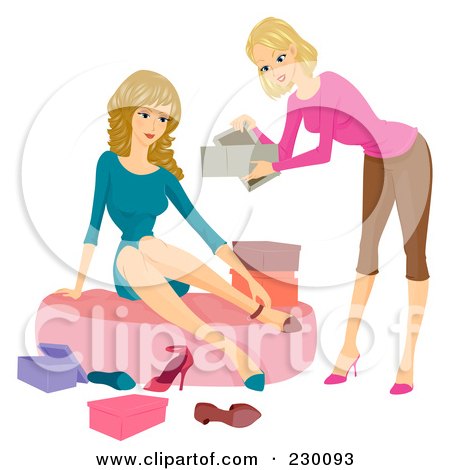 Royalty-Free (RF) Clipart Illustration of a Woman Helping A Customer Try On Shoes In A Store by BNP Design Studio