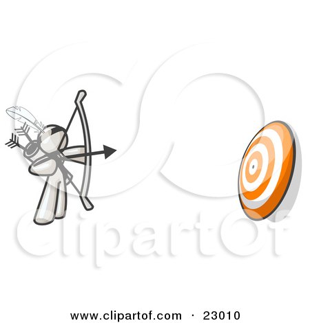 Clipart Illustration of a White Man Aiming a Bow and Arrow at a Target During Archery Practice by Leo Blanchette
