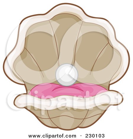 Royalty-Free (RF) Clipart Illustration of an Open Clam With A White Pearl by BNP Design Studio